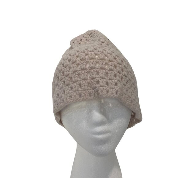 Banana Republic Beige Knit crochet Wool Beanie Hat 100% Lambswool Unisex Slouchy - Picture 9 of 11